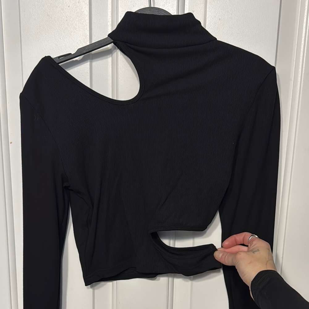 Black Cut-Out Mock neck Top